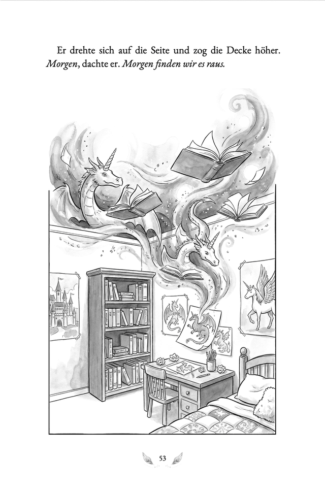 Buchseite 53: Drachen und Bücher